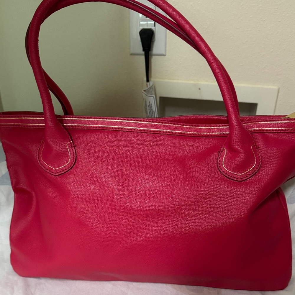 Marc by Marc Jacobs Bright Pink Saffiano Tote with Gold Plaque - Picture 3 of 11